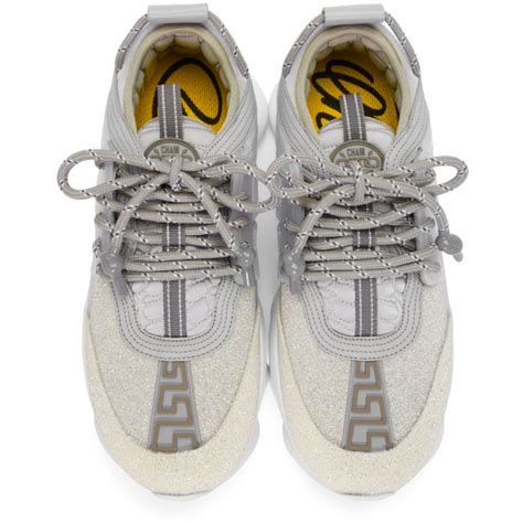 Versace: Silver Glitter Chain Reaction Sneakers 